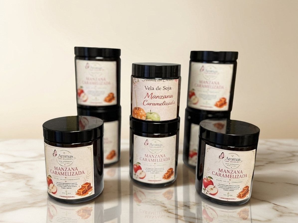 Vela de Soja · Manzana Caramelizada — Velas de soja · Aromas con Encanto